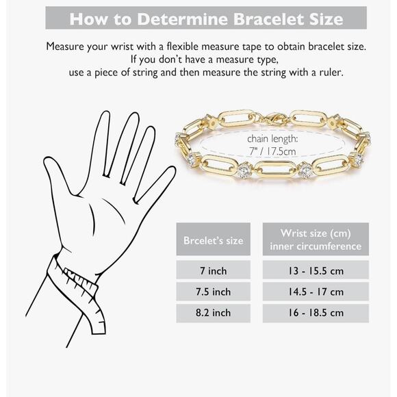 Paperclip Bracelet with CZ Stones – 7” Gold Chain Strand - Picture 2 of 3